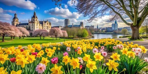 Obraz premium Springtime Bloom in a Scenic European City Park