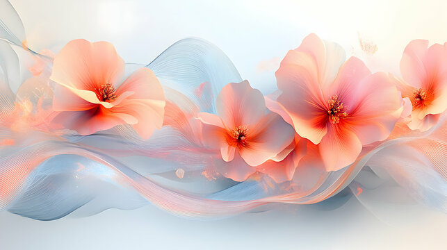 Modern Abstract Banner Design with Pastel Floral Elements in a Soft Color Palette