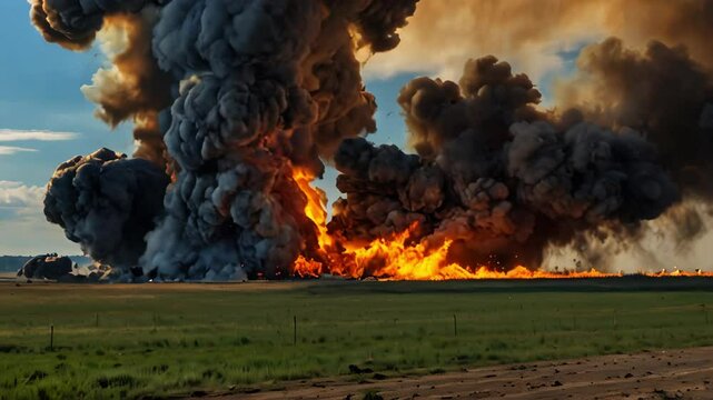 Firefighters battle a massive grass fire that is spreading quickly across the field