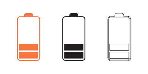Battery icon set. Battery charging and percentage capacity levels icon. Red, green, yellow and black colors vector illustration.