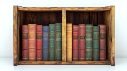 Naklejka premium Books neatly arranged in a wooden bookshelf with multiple colors. Concept of organization and knowledge. For interior design reference