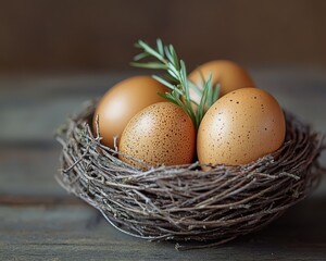 Fresh Brown Eggs in a Rustic Nest, Country Charm and Wholesome Goodness A Perfect Symbol of New Beginnings and Springtime Beautiful Photography of Eggs Nestled in a Natural Bird's Nest, Capturing the