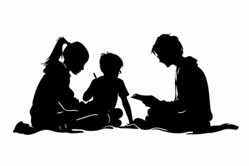 Joyful silhouette of a family learning together in inspiring outline