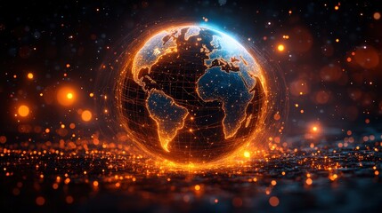 The earth is shown with glowing digital connections, emphasizing the interconnected nature of our modern world