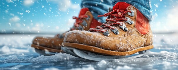 Winter Wonderland Skaters Glide Gracefully Across a Frozen Lake, the Ice Smooth Beneath Their Feet, Enjoy a Day of Fun on the Ice, Snow-Covered Frozen Lake, Winter Skating, Outdoor Recreation, Ice