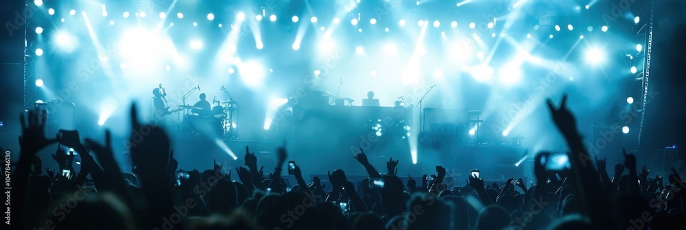 Leinwandbilder musicians perform on stage with dazzling lights while the crowd engages enthusiastically, creating a