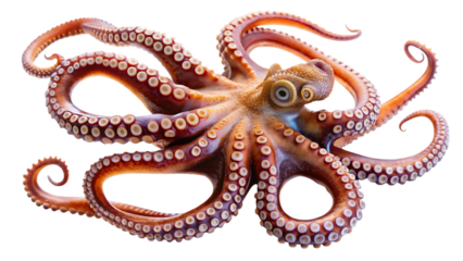octopus two eye and full face clear view isolated on white background as transparent. PNG. AI GENERATED.