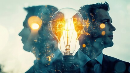 Bright Ideas:  A Man's Silhouette  with  a Light Bulb  Representing Innovation and Creativity