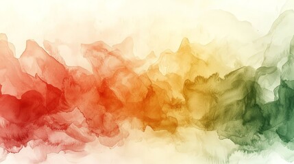 Abstract watercolor waves in red, orange, and green hues create a vibrant, fluid background.