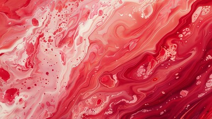 Abstract red fluid art marble paint texture background