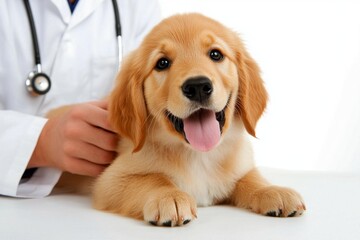 A veterinarian taking care of a sick dog, performing a checkup in a calm and caring atmosphere