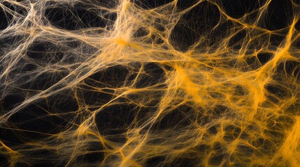 Fototapeta premium Yellow Spider Web on Black Background, Abstract Image, Texture, Pattern Background, Wallpaper, Cover and Screen for Smartphone, PC, Laptop, 9:16 and 16:9 Format