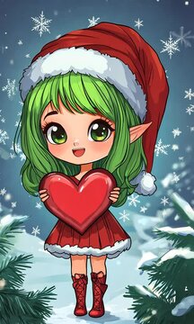 Cute Kawaii Anime Girl with Heart: Christmas and Valentine's Video