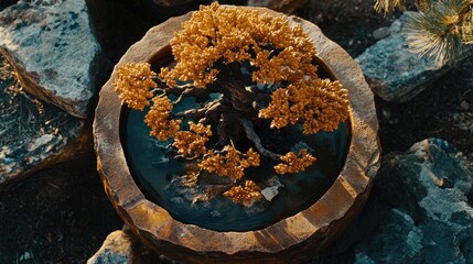 Golden Bonsai Tree in Decorative Pot