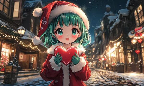 Cute Kawaii Anime Girl with Heart: Christmas and Valentine's Video