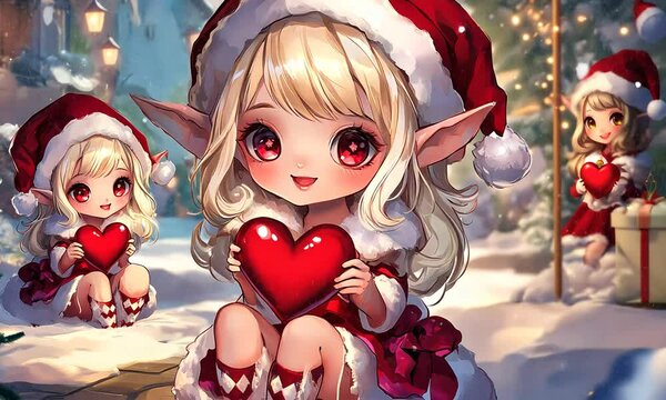 Cute Kawaii Anime Girl with Heart: Christmas and Valentine's Video