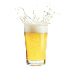 Fresh beer with foam splashing, isolated on white background.
