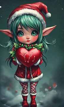 Cute Kawaii Anime Girl with Heart: Christmas and Valentine's Video