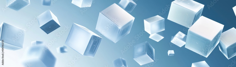 Wall mural abstract 3d background with many floating blue cubes.