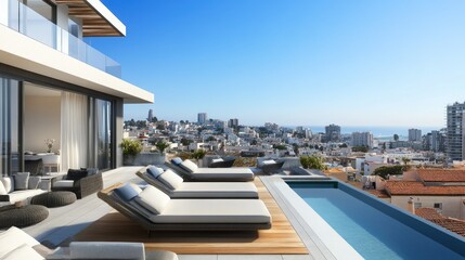Fototapeta premium Modern Rooftop Setting with Clean Lines and Scenic View