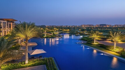 Serene Night View of a Picturesque Resort Landscape