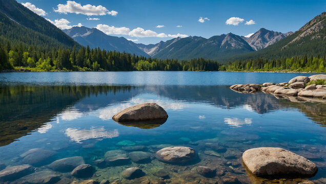lake with mountain background