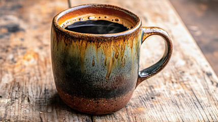 cup of coffee on wooden table