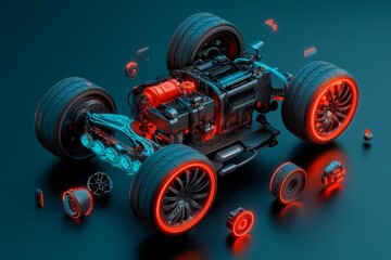 Obraz premium A highly detailed 3D illustration of a futuristic gadget being taken apart, with each part floating in mid-air