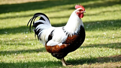 Fototapeta premium Rare and striking Swedish Flower Hen, an ideal choice for backyard enthusiasts. This breed brings beauty and variety with its colorful, speckled feathers and gentle disposition