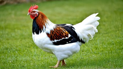 Fototapeta premium Beautiful Swedish Flower Hen with a unique pattern of colorful feathers, adding an eye-catching element to any flock. Known for its hardiness and friendly nature.