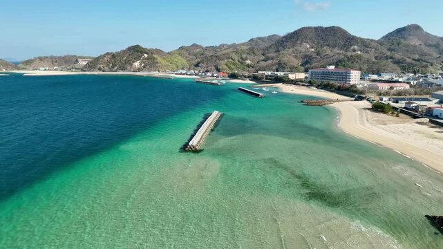 Aerial video of a beautiful japanese coastline