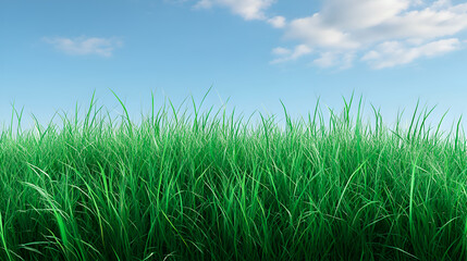 Obraz premium Green grass with a blue sky and clouds