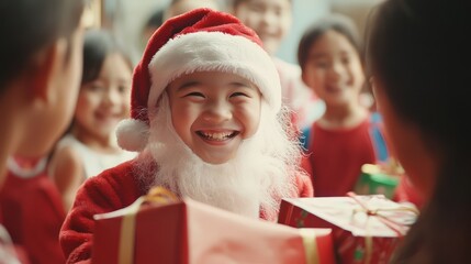 Santa Claus Distributing Gifts to Children