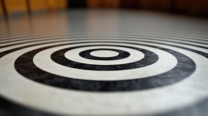 Black and white concentric circles on a white surface.