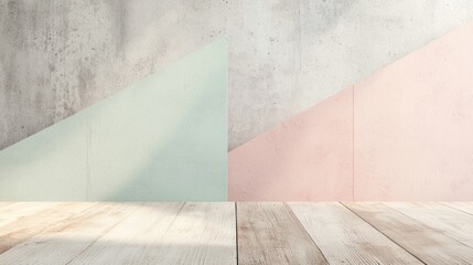 Sunlight illuminating empty room with wooden floor and pastel colored walls, creating a modern and minimalist atmosphere
