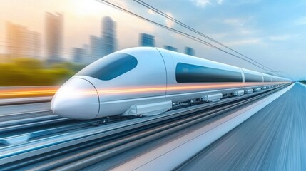 Fototapeta premium Blurred High Speed Train Racing Through Modern Transportation Network