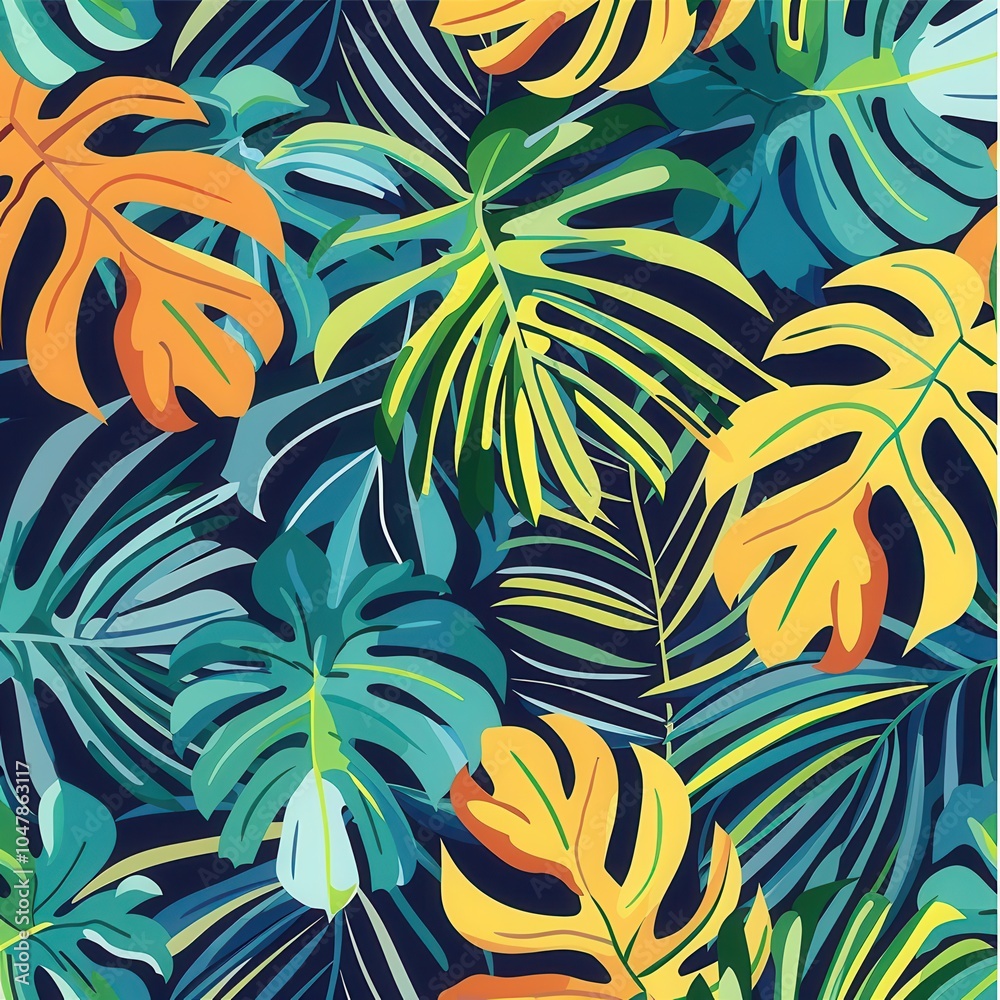 Aufkleber a rich array of tropical leaves in green and yellow hues creates a vibrant pattern perfect for vario