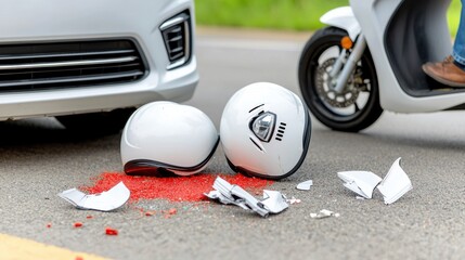 Fototapeta premium Aftermath of a Vehicular Collision on a City Street with Debris and Shattered Glass