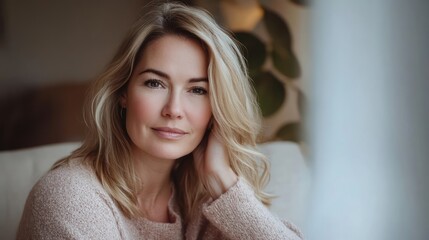 Fototapeta premium Charming Blonde Woman Enjoying a Cozy Weekend