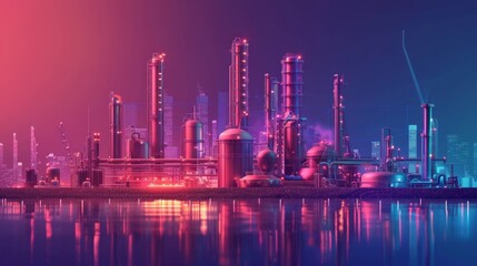 Fototapeta premium Industrial Cityscape at Night