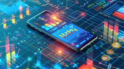 Smartphone Analytics Hub: Isometric View of Business Graphs and Software Development Processes
