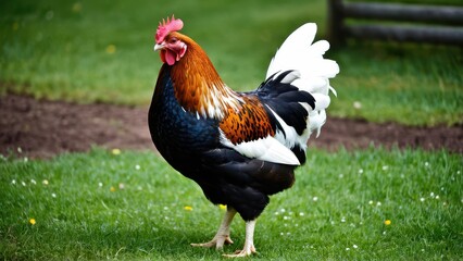 Fototapeta premium Beautiful Swedish Flower Hen with a unique pattern of colorful feathers, adding an eye-catching element to any flock. Known for its hardiness and friendly nature.