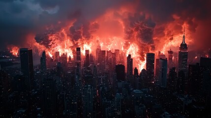 Fototapeta premium Aerial View of Fireworks Lighting Up Cityscape at Night