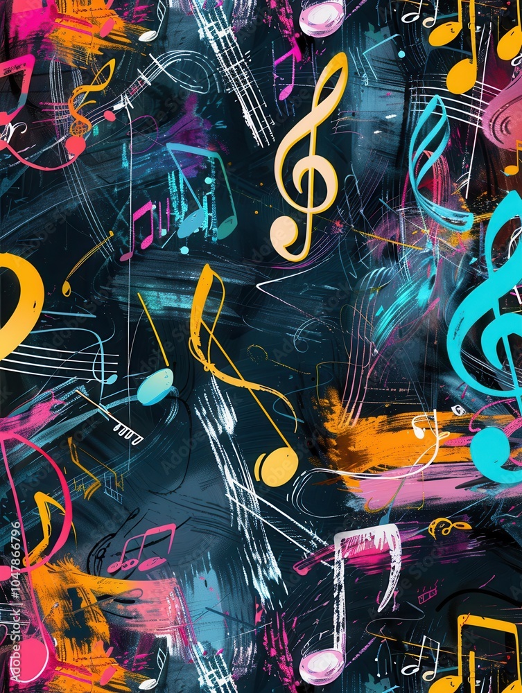 Aufkleber the vibrant chalkboard displays a mix of colorful brushstrokes and musical notes, creating an engagi