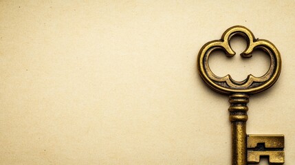 An ornate antique skeleton key on a vintage background.