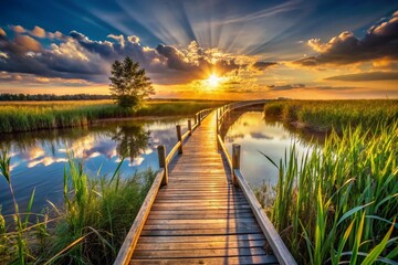 sunrise over the river, generative ai, ai generated