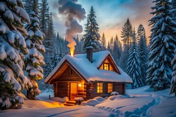 house in the snow, generative ai, ai generated