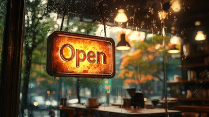 Vibrant Open Sign Hanging on Glass Door