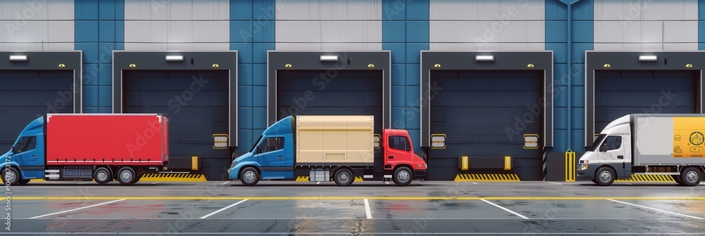 Leinwandbilder several trucks and vans are parked in a designated loading area at a warehouse, ready for efficient 