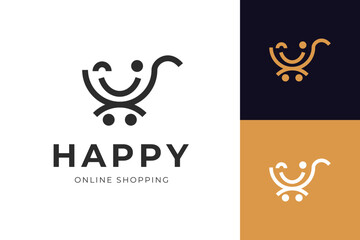 Happy Online Shop logo designs with smile and funny face graphic concept vector logo element symbol